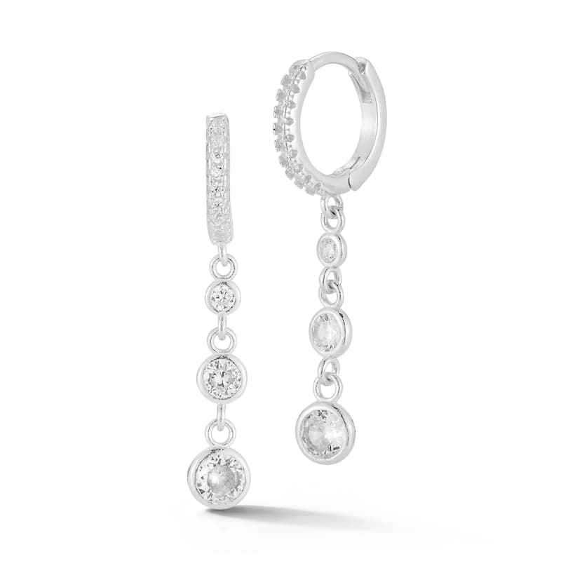 Soleil Sterling Silver Cubic Zirconia Drop Huggie Earrings - White