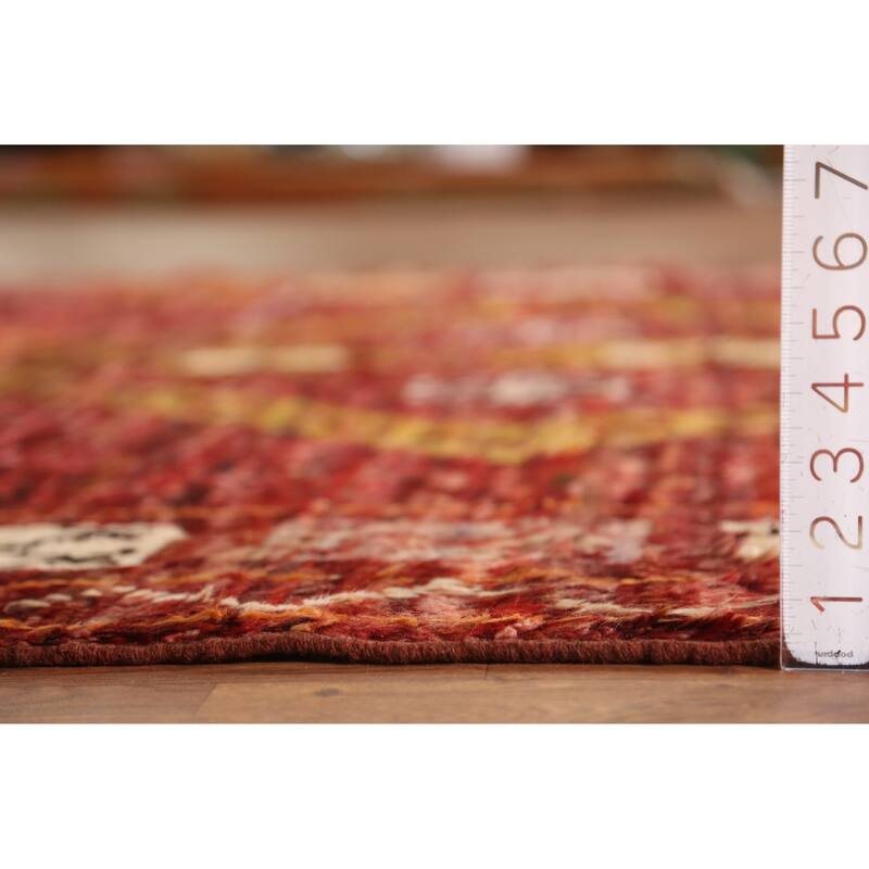 Geometric Red Moroccan Oriental Area Rug Hand-Knotted Wool Carpet - 6'10" x 9'7"