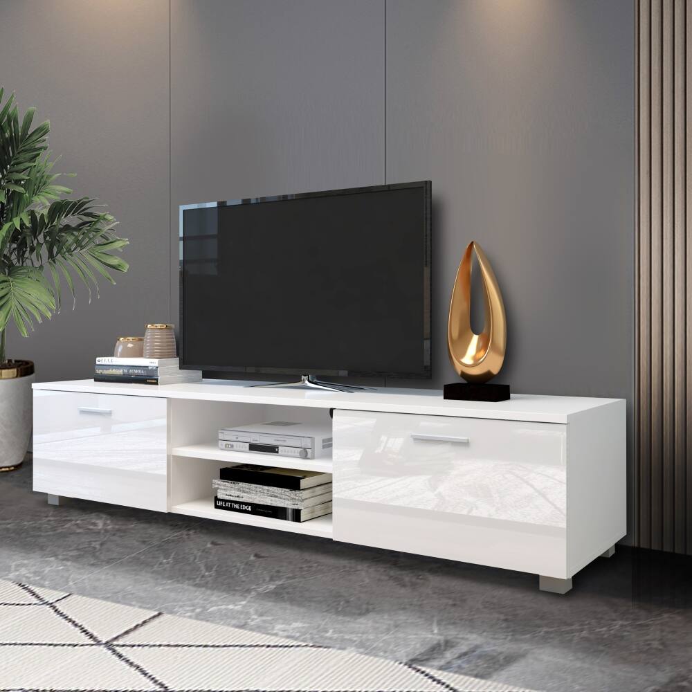 White TV Stand for 70 Inch TV Stands, Media Console Entertainment Center Television Table, 2 Storage Cabinet with Open Shelves