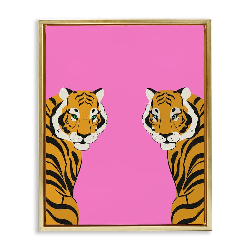 Stupell Bold Mirrored Tigers on Pink Framed Floater Canvas Wall Art Design By House of Lulu - 25 x 31 - Gold