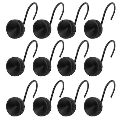 12 Piece Set - Matte Black S-Shape Heavy Duty Shower Curtain Hooks Rings Rustproof Metal - Matte Black