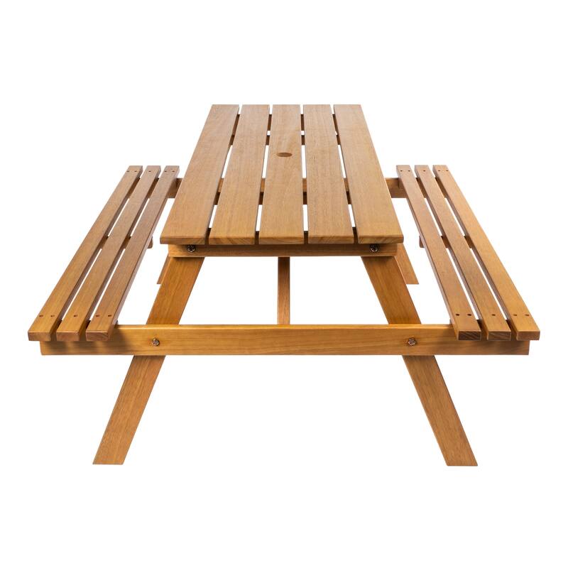 Porto 59" Modern Classic Outdoor Wood Picnic Table Benches with Umbrella Hole, by JONATHAN Y