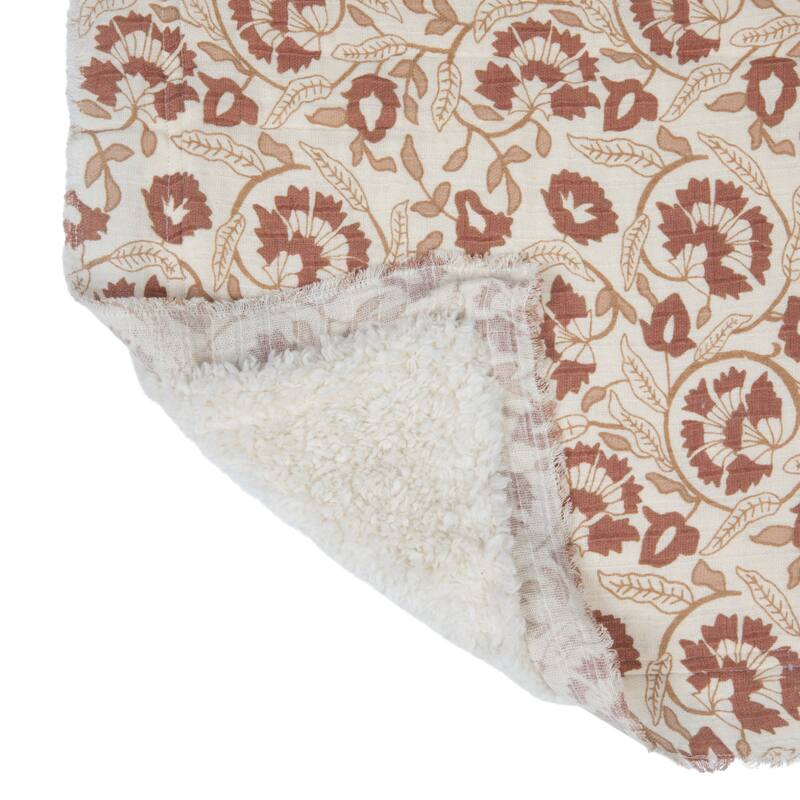 Woven Cotton and Sherpa Throw Blanket - Multi - 60.0"L x 50.0"W x 0.3"H