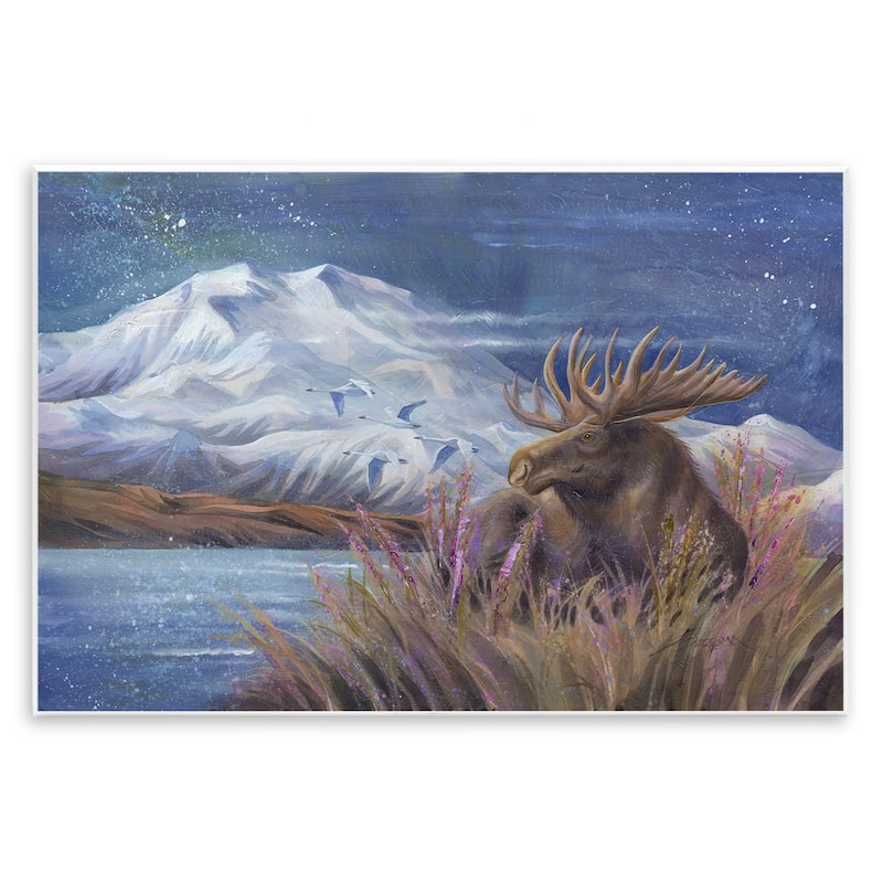 Stupell Moose & Snowy White Mountain Wall Plaque Art Design By Jody Bergsma - 15 x 10
