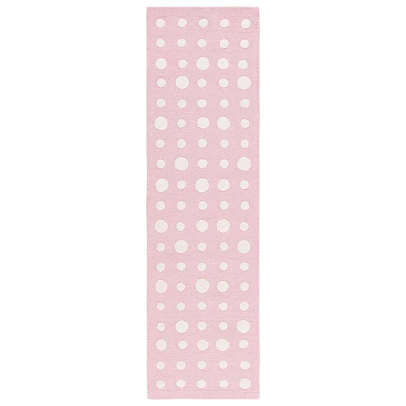 SAFAVIEH Handmade Kids Lexus Dots Wool Rug - 2'3" x 8' Runner - Pink/Ivory