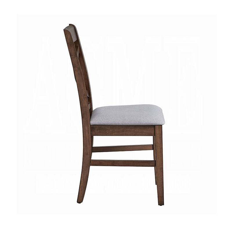 Feri Side Dining Chair Set of 2, Gray Foam Cushion, Farmhouse Brown