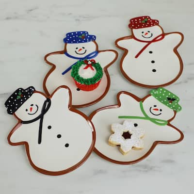 Euro Ceramica Winterfest Snowman 4 Piece Plate Set