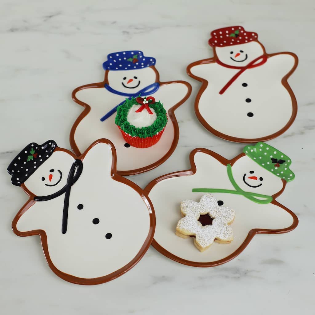 Euro Ceramica Winterfest Snowman 4 Piece Plate Set
