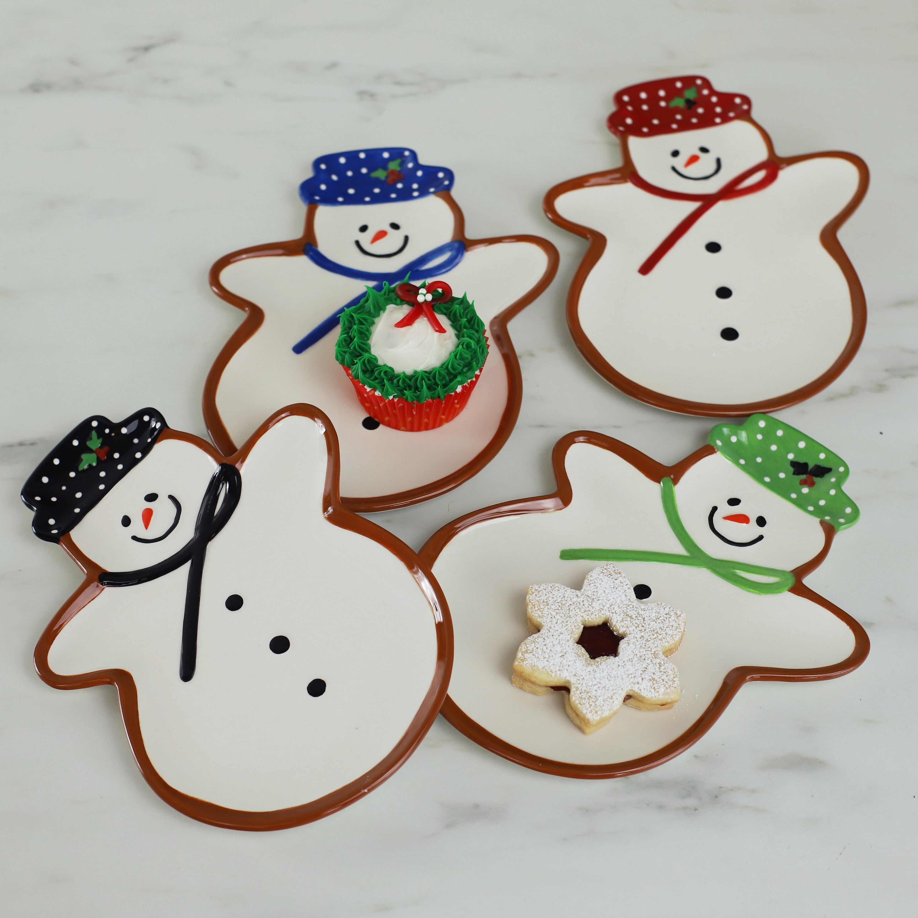 Euro Ceramica Winterfest Snowman 4 Piece Plate Set