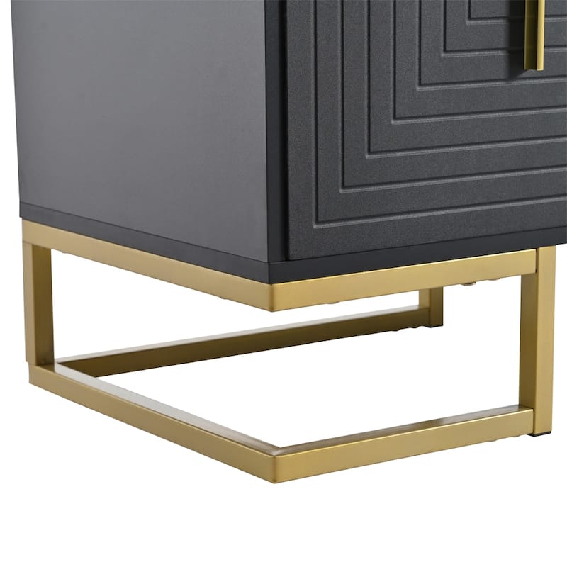 Modern TV Stand with Metal Legs and Gold Handles