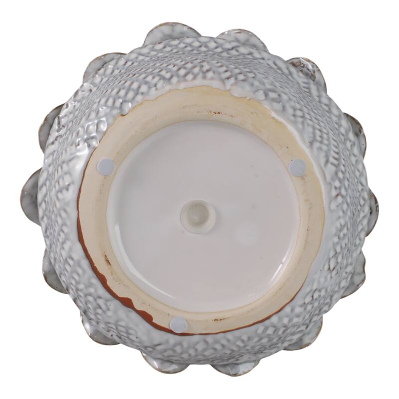 Stoneware Planter with Sculpted Leaf Accents and Textured Detailing