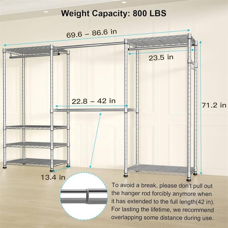 6 Tiers Metal Freestanding Garment Rack - 14"D x 86.6"W x 71.2"H