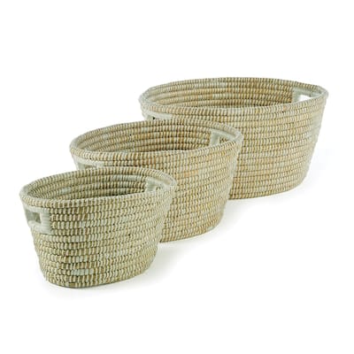 Rivergrass Oval Baskets With Handles, Set Of 3