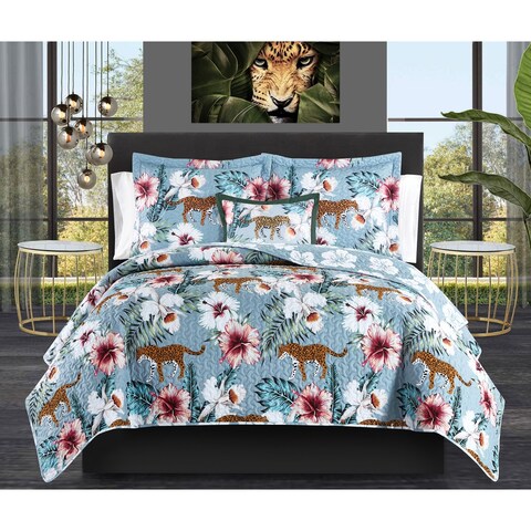 Chic Home Orietta 8 Piece Tropical Bed in a Bag Reversible Quilt Set