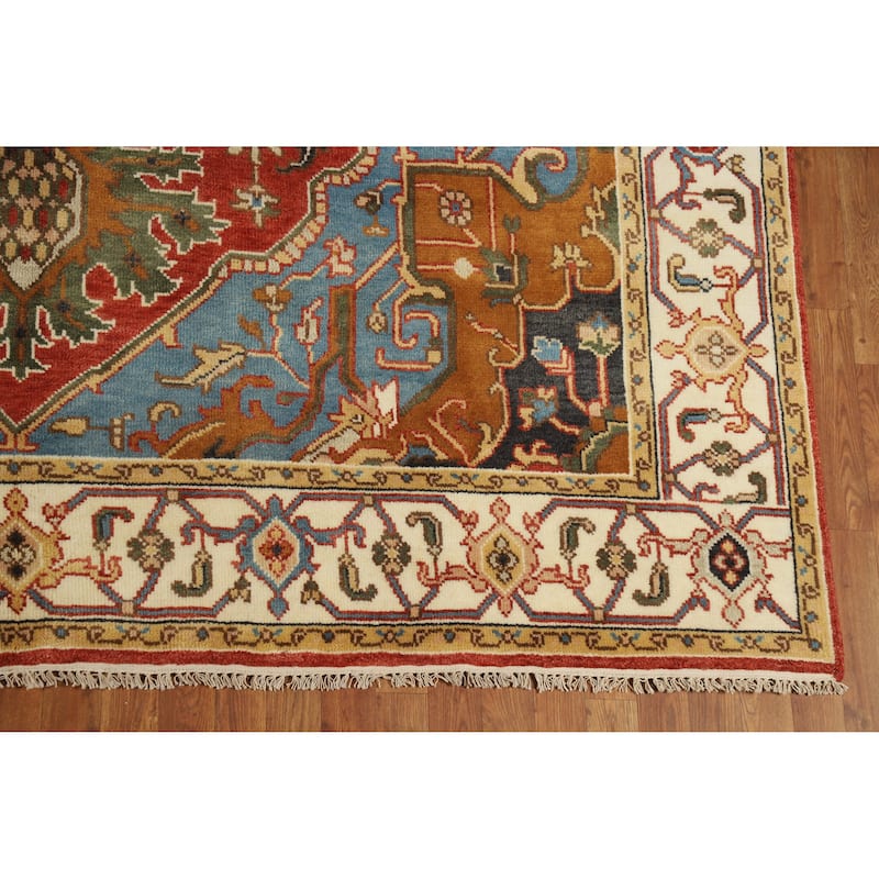 Medallion Orange Heriz Serapi Rug Handmade Traditional Wool Carpet - 8'8" x 11'5"