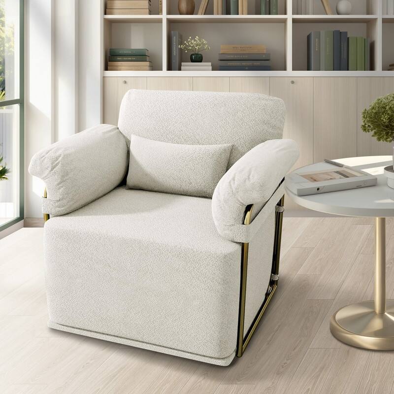 360 Degree Square Swivel Accent Sofa Chair with Gold Metal Legs