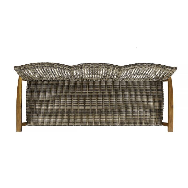 Outdoor Acacia Wood Wicker 3 Seater Sofa, Patio Furniture Conversation Set for Backyard