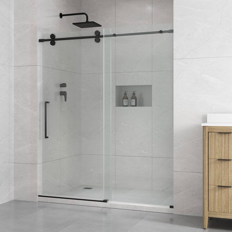 Reva Frameless Sliding Clear Alcove Shower Door Black - 60" - Black