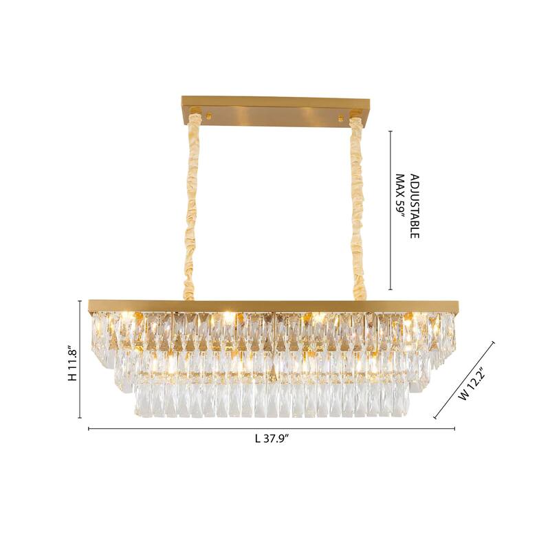 12-Light Gold Metal Chandelier With Clear Crystal
