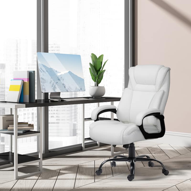 Adjustable Height PU Leather Office Massage Chair with Padded Armrest Rocking and Swivel Base - 26" W x 32" D x 44"-47.25" H