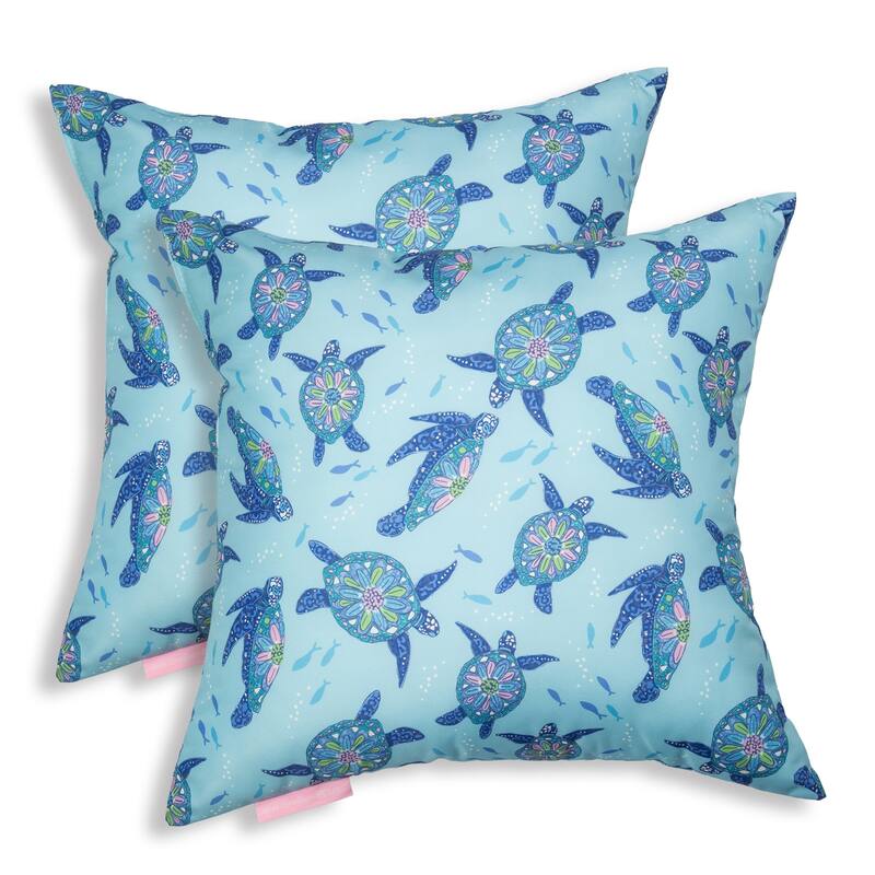 Vera Bradley by Classic Accessories Water-Resistant Accent Pillows, 18 x 18 x 8 Inch, 2 Pack - Just Turtles