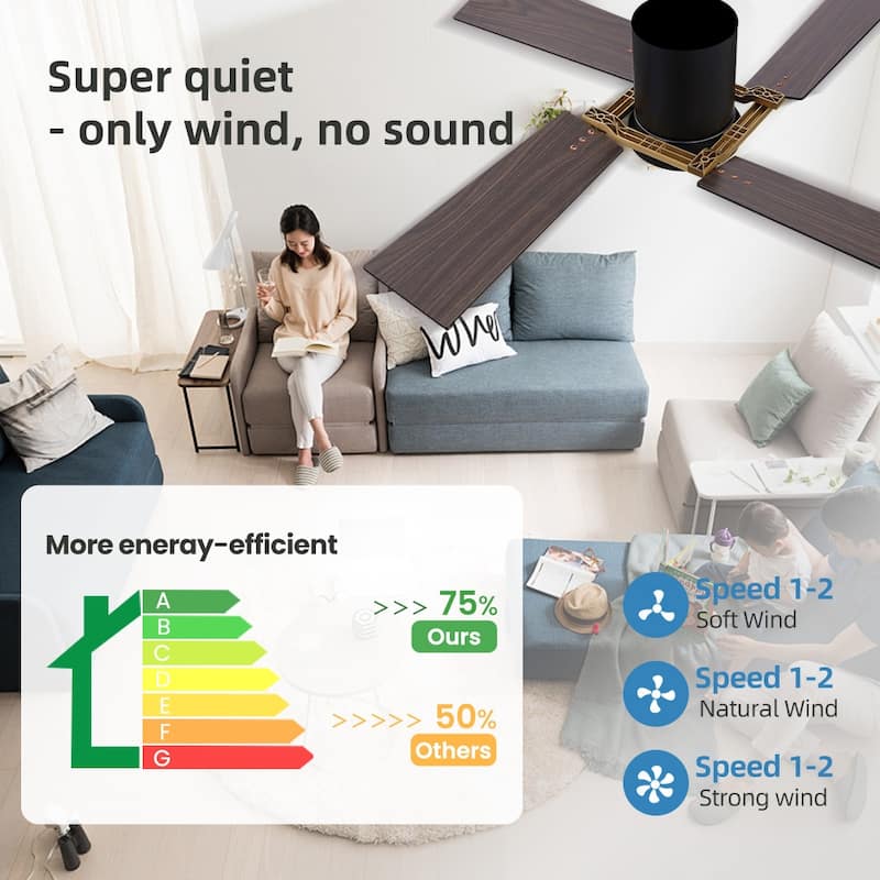 48Inch 4 Two-color Fan Blades Dc Motor Indoor Ceiling Fan With Light Kit And Remote