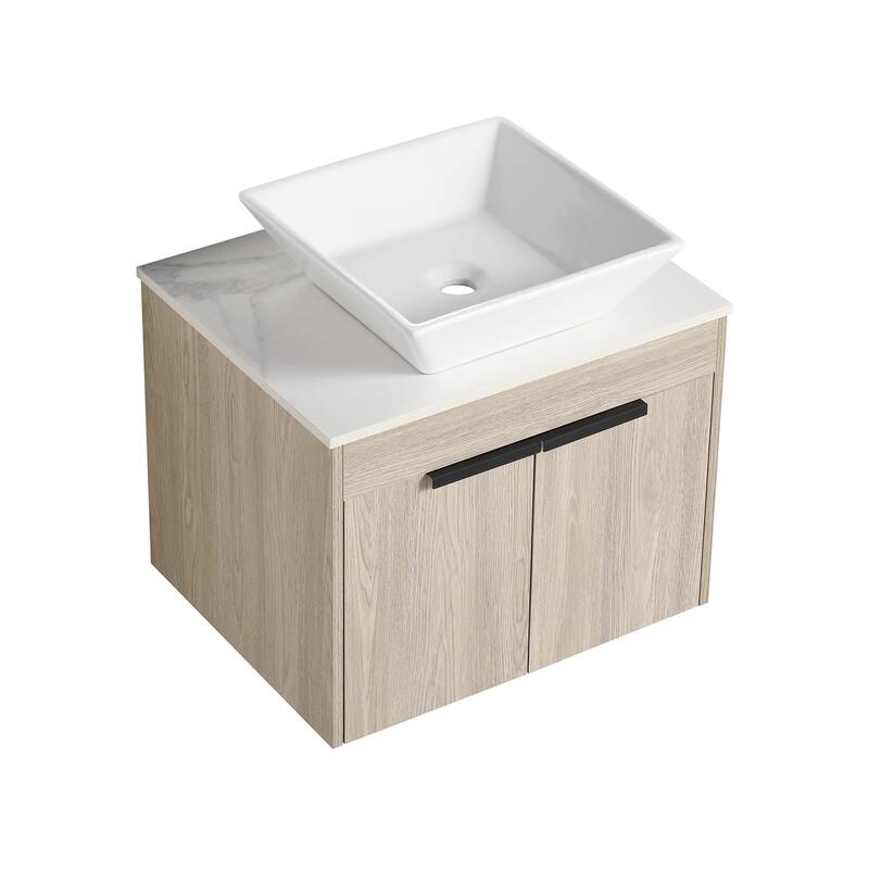 Topcraft Wall Mounted Bathroom Vanity with Sink - 24"-Square Sink - Oak