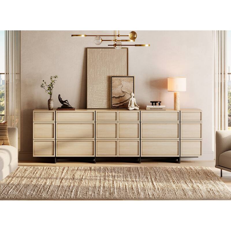 WAMPAT Modern Sideboard Buffet Cabinet with 9 Drawers, Multifunctional Sideboard with Large Storage and T-Shaped Legs