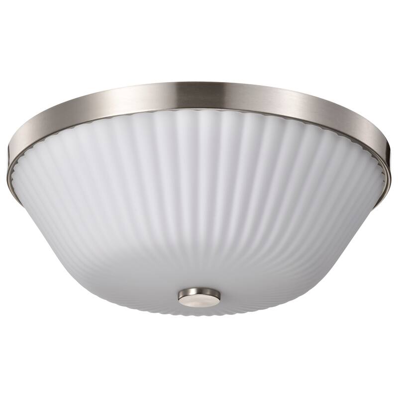 Royale 3 Light Flush Mount Brushed Nickel Finish Ribbed White Glass - Brushed Nickel