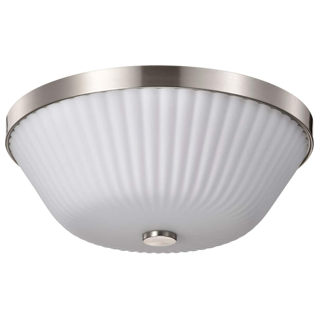 Royale 3 Light Flush Mount Brushed Nickel Finish Ribbed White Glass - Brushed Nickel