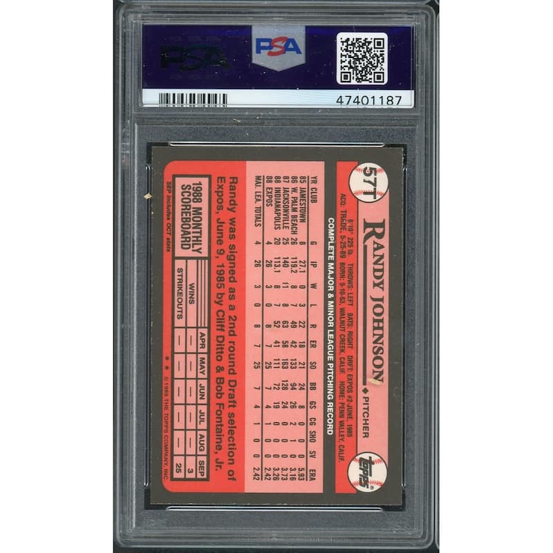 Randy Johnson 1989 Topps Traded Baseball Rookie Card RC #57T Graded PSA 10 GEM MINT - 8'6" x 11'6"