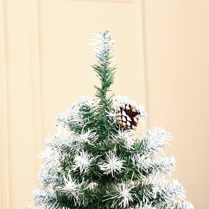 HOMCOM Unlit Snow-Dusted Tree - Realistic Branches, Pine Cones - Green