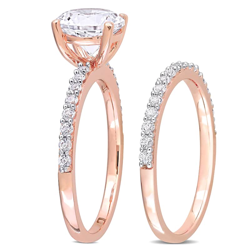 Miadora Created White Sapphire Solitaire Bridal Ring Set in 10k Rose Gold