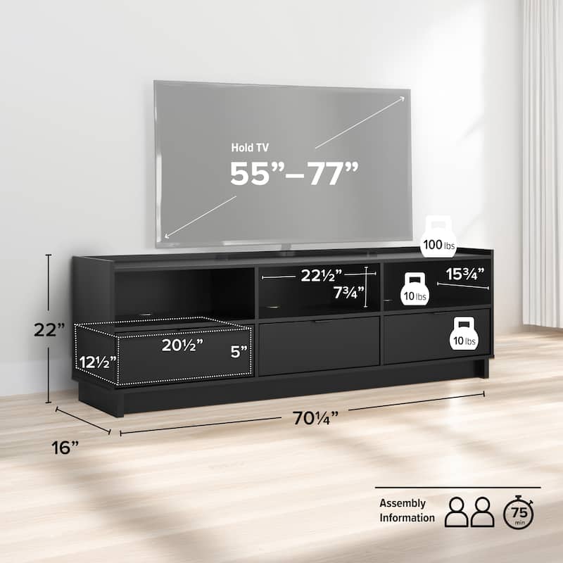 Prepac Simply Modern 70.25" W TV Stand for Living Room, Entertainment Room - 70.25" W x 22" H x 16" D
