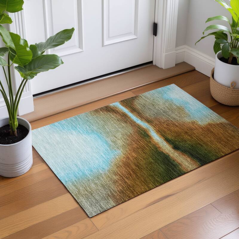 Machine Washable Indoor/ Outdoor Modern Landscape Chantille Rug