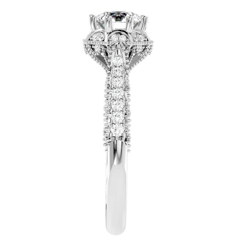 1 1/10Ct Vintage Diamond Moissanite Halo Engagement Ring White Yellow Rose Gold