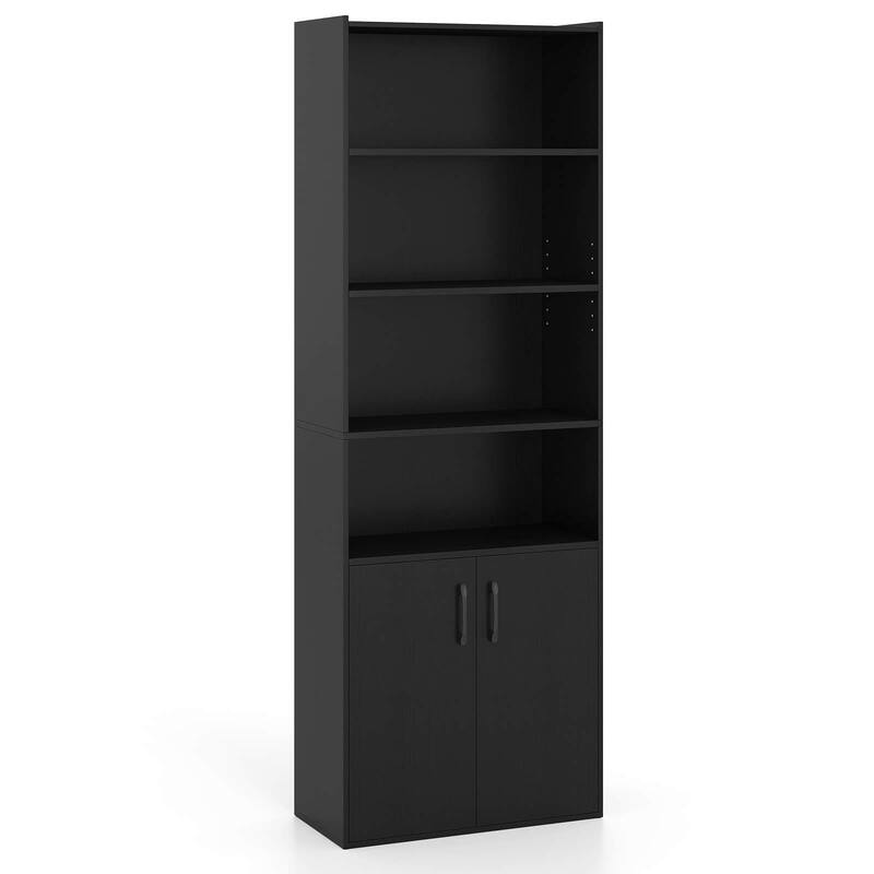 70" Tall Bookcase 4-Tier Wooden Bookshelves with Cabinet - Black