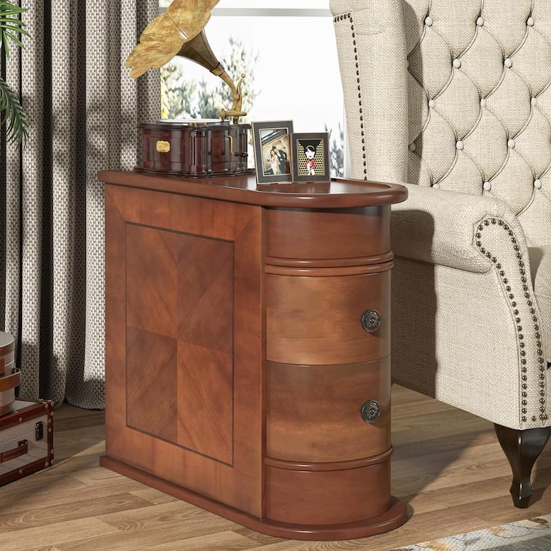 Solid Wood End Table, Two-Drawer Narrow Side Table, Fully Assembled