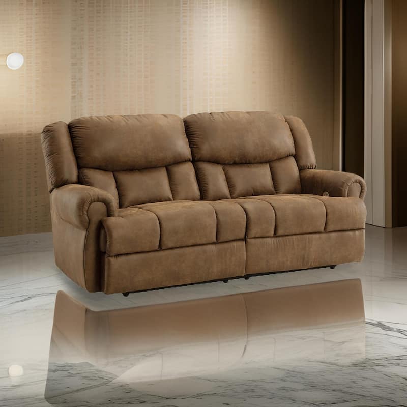 Avi 92 Inch Sofa, Dual Seat Power Recliner, Brown Faux Leather Upholstery
