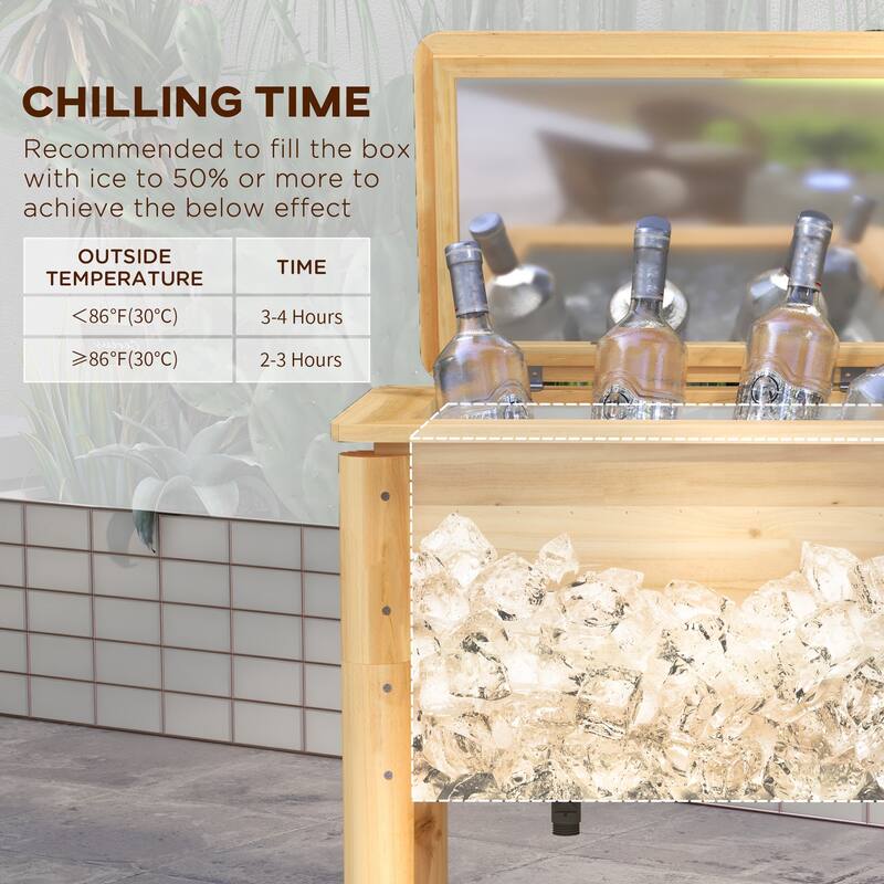 Outsunny Wooden Patio Cooler, 54Qt. Outdoor Beverage Cooler with Bottle Opener and 3 Handles