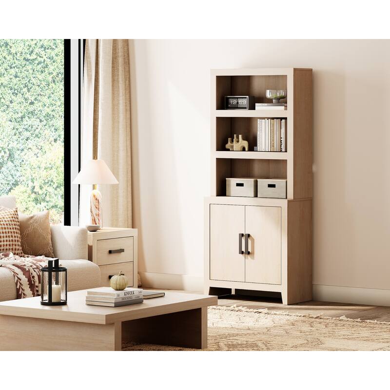 74" Tall Bookshelf with Door, Farmhouse Bookcase with Adjustable Shelf and Storage Cabinet for Living Room, Office
