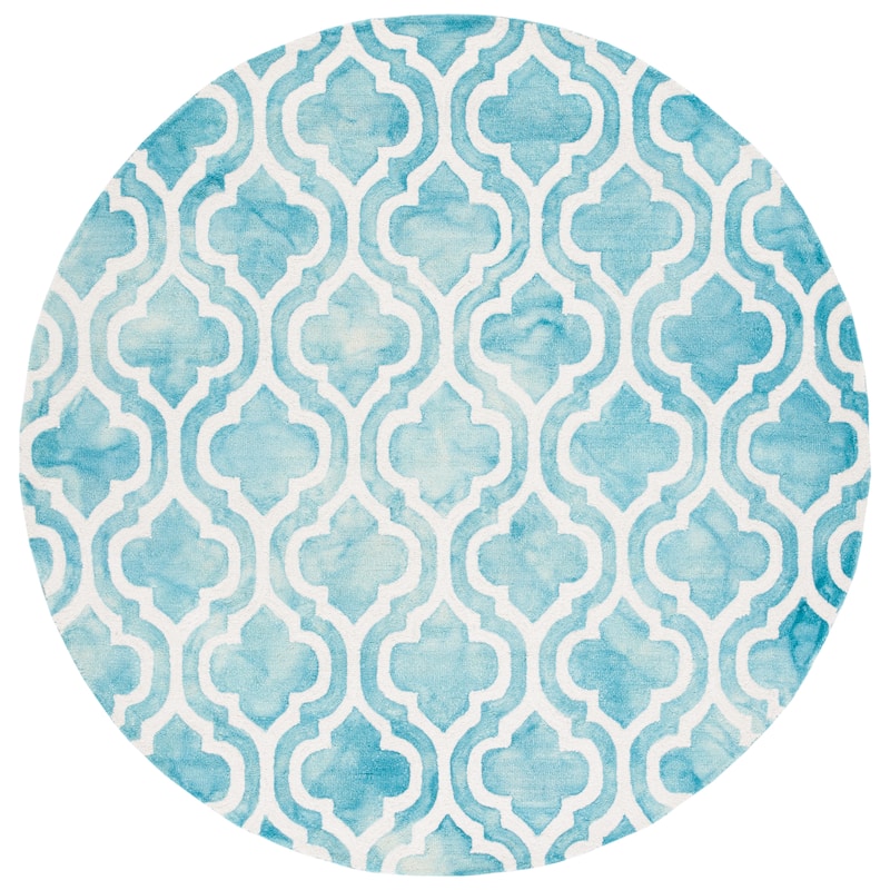 SAFAVIEH, Handmade Dip Dye Liia Watercolor Vintage Boho Wool - 5' x 5' Round - Turquoise/Ivory