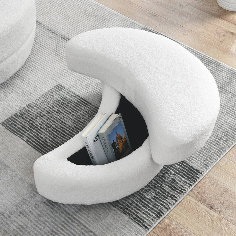Wide Teddy Fabric Oversized Swivel Barrel Chair with Moon Storage Ottoman, 4 Pillows and 360° Rotation