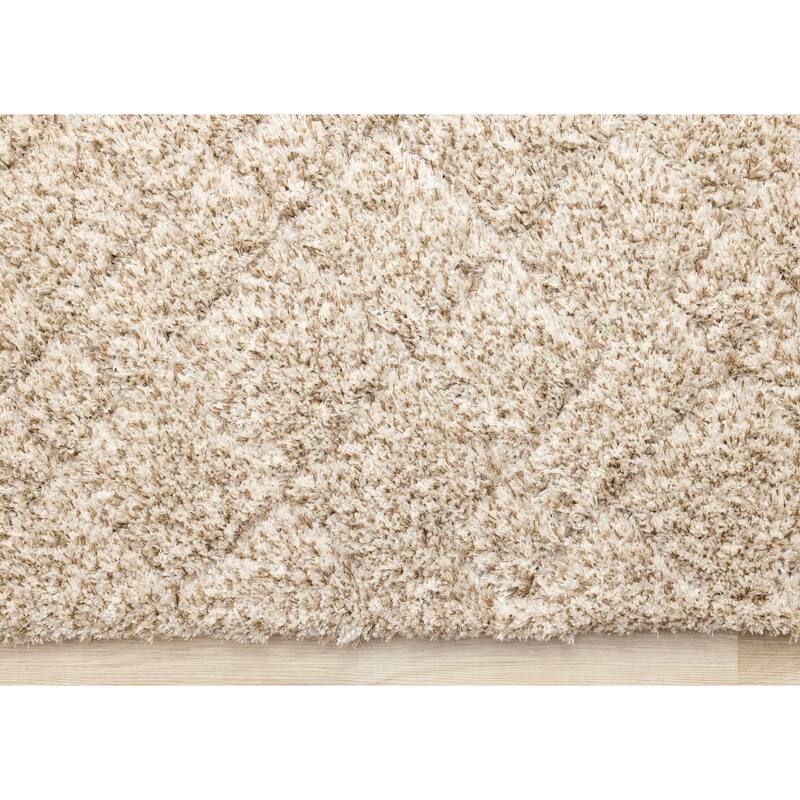 Richmond Collection - Beige Carved Rhombus Super Plush Wool Area Rug