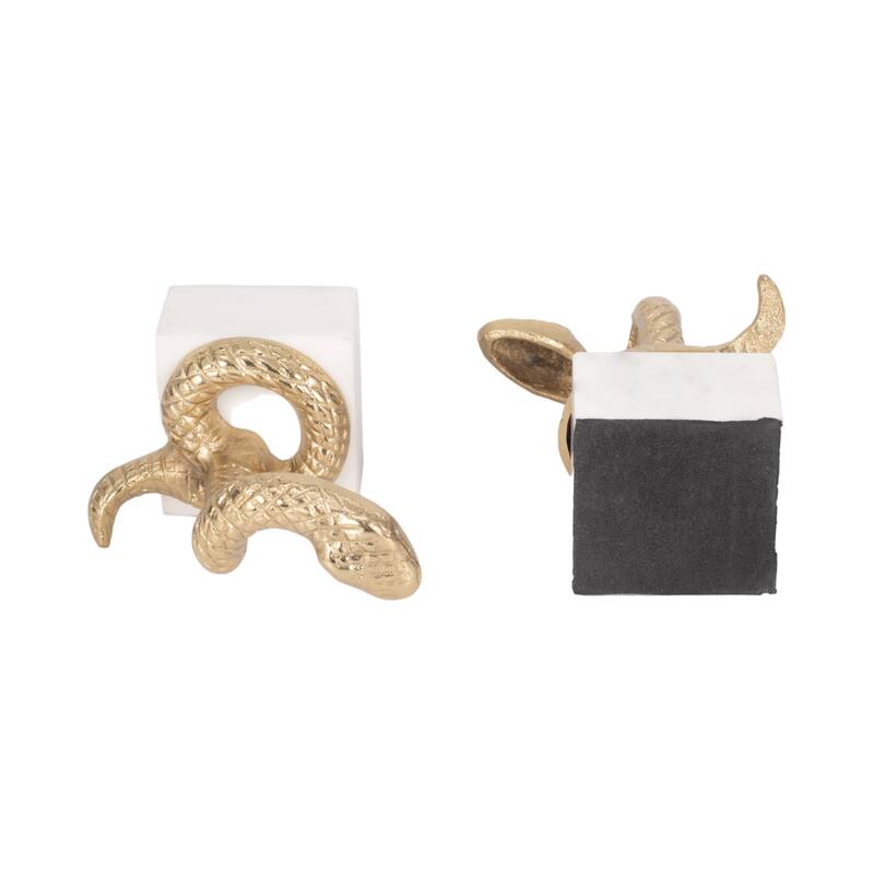 Decorative Faux Snake on Marble Base Bookends - Set of 2", 9", Gold - 9.0"