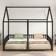 preview thumbnail 2 of 15, Metal Twin Size House Platform Kids Beds Frame, 2-in-1 Design with Guardrails, Black
