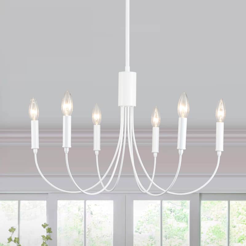 6-Light Modern Chandelier, Farmhouse Chandelier, Candle Style Chandelier for Dining Living Room Kitchen Island - 23.62"Dx8.86"H