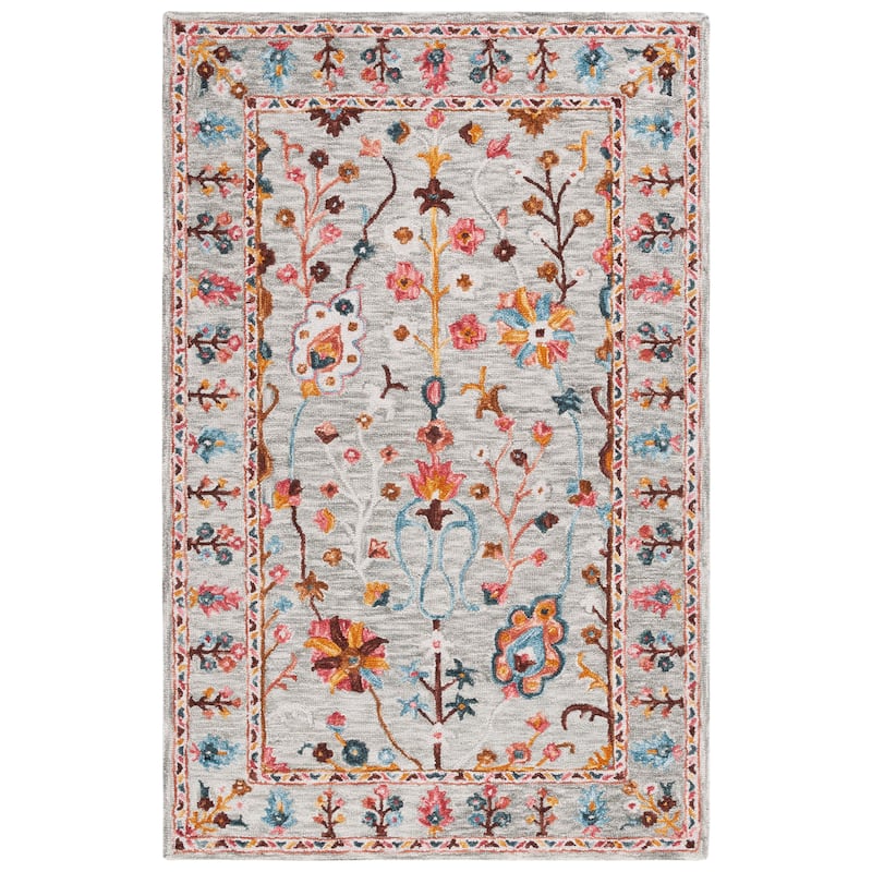 SAFAVIEH Handmade Blossom Trees French Country Wool Rug - 6' x 9' - Grey/Red