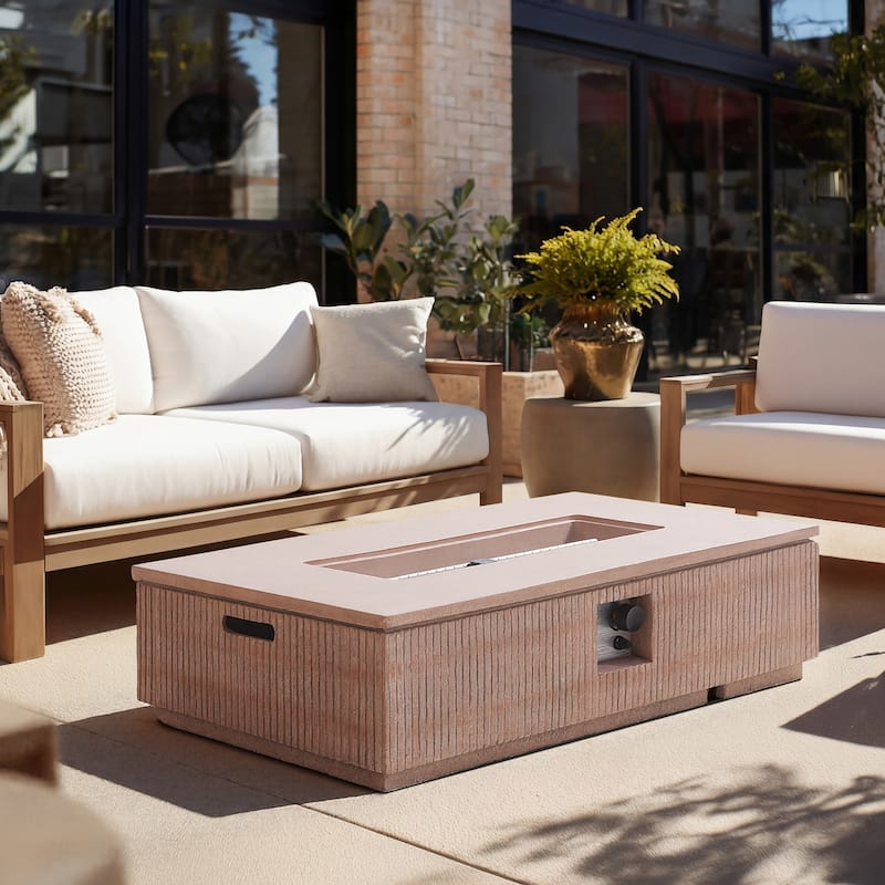 Christopher Knight Home - Lecce Outdoor 48.2" Rectangular MgO Fire Pit Table with 50,000 BTU Burner