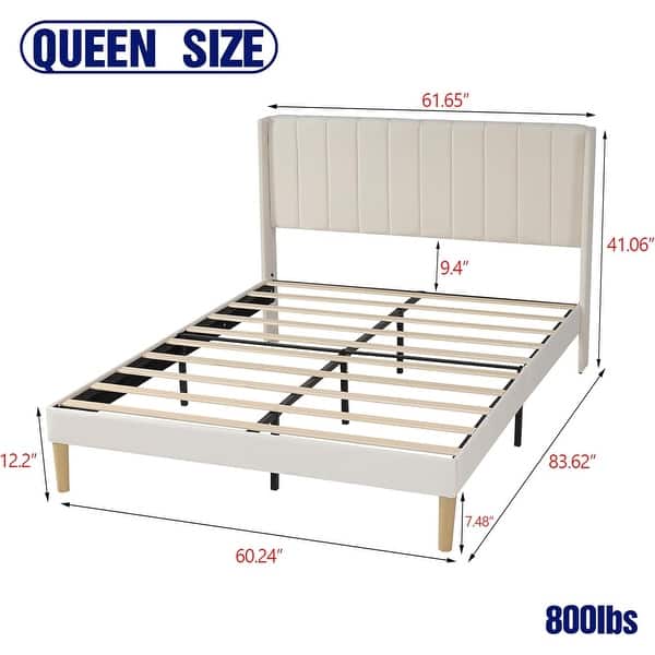 dimension image slide 10 of 25, AUFANK Upholstered Platform Bed Frame with Headboard Wooden Slats Support